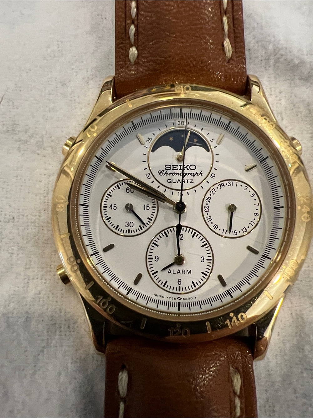 Seiko Gold and White Chronograph with Moonphase